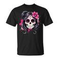 スタイリッシュなマゼンタ サクラ ムエルテ スカルデザイン Dia De Los Muertos Tシャツ