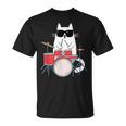 ネコとドラム 猫とサングラス ネコ好き 猫飼い 愛猫家 ドラム ドラムセット バンド ジャズ音楽 ねこ ネコ 猫 Tシャツ