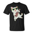 ハワイアンウケ猫遊びウクレレバッジポケット Tシャツ