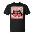 ハートのある黒猫 バレンタインデー アートペインティング Tシャツ