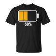 バッテリーハーフ残量50 バッテリーデッドtシャツ バッテリー残量が少ない Tシャツ