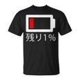 バッテリー残量1 バッテリー切れtシャツ バッテリー残量が少ない Tシャツ