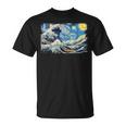 バンゴッホの星空と北斎の富嶽三十六景波絵の融合 Tシャツ