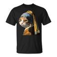 パールイヤリング付き猫 フェルメール Tシャツ