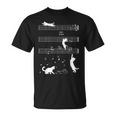ピアノ音符 遊び心のある猫 Tシャツ