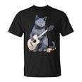 ミュージシャン ロシアンブルー猫 ギタリスト 猫とギター Tシャツ