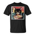 ラーメンと黒猫 和風ビンテージ Tシャツ