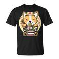ラーメンを食べる犬 Tシャツ