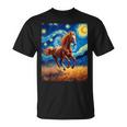 ヴァンゴッホの星空の夜ワイルドホースマスタングアニマル愛好家 Tシャツ