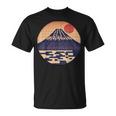ヴィンテージ 和 富士山 山の上の日本の舞う太陽 Tシャツ
