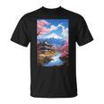 寺と富士山のある日本の風景 Tシャツ