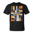 抽象幾何アート オレンジ青 モダン Abstract Geometric Composition Tシャツ