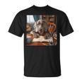 書斎でワイマラナー犬を書く詩 3 Tシャツ