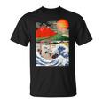 江戸日本 浮世白斎 赤富士山・津波 Tシャツ