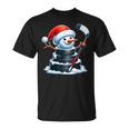 漫画 アイスホッケーパック 雪だるま サンタ帽子付き クリスマス Tシャツ