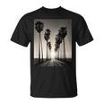白黒写真 ヤシの木の夕日 ビンテージ写真 Tシャツ