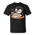 箸でラーメンを食べるかわいいペンギン Tシャツ