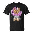 花を持つヨークシャー テリア Tシャツ