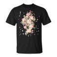言葉、愛、幸福、平和のピンクのバラの花束 Tシャツ
