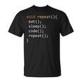 面白いコーディングシャツ Java 再帰 Eat Codeleep Repeat Tシャツ