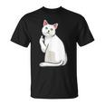 面白い猫 中指 オッドアイドキャット キティ Tシャツ