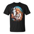 馬のファンのためのアニメガールの象徴的な乗馬デザイン。 Tシャツ