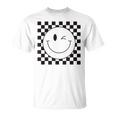Camisa De Caraonriente A Cuadros Con Ojos Guiños Cara Feliz De Los Años 90 Camiseta unisex