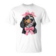 Coquette Bow Coonhound Dog Mom ピンクリボンガール Tシャツ