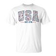 Floral Usa Retro America 4Th Of July Patriotic Girly T-Shirt