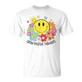 Grow Positive Thoughts イエロー スマイルフェイス 花 キッズ 女の子 Tシャツ