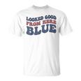 Looked Good From Here Blue Softball Mama Mom Game Day T-Shirt