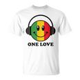 One Love ラスタ レゲエ 音楽 ヘッドホン スマイルフェイス ラスタファリ Tシャツ