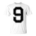 【バックプリント・背中側】9 数字 背番号 ユニフォーム ナンバー【ブラック／黒 の文字】スポーツ 練習着 部活 Tシャツ