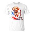 かわいい フランス パリ エッフェル塔 トイプードル パリ ジャンプ 子犬 Tシャツ