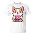 かわいいコーギーのドーナツを持つ漫画の犬愛好家アートキッズ。 Tシャツ