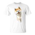 かわいい日本の秋田犬が角をのぞく犬好き。 Tシャツ
