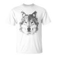 オオカミの顔 青い目 美的スマッジアートスタイル 野生動物 Tシャツ