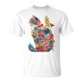 カラフル 花 猫 Tシャツ