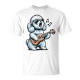 ギターを弾く犬 マルチーズプードル 面白い落書き Tシャツ