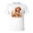 クリーム色の花のダックスフント 愛らしいミニドキシー犬 Tシャツ