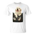 ゴールデンレトリバー ポケットに入った子犬 長袖tシャツ Tシャツ