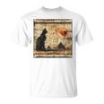 サンセット ピラミッド パピルス スクロール 砂漠 エジプトアート 猫 長袖tシャツ Tシャツ