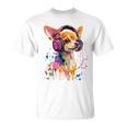 チワワの恋人 ポップアート ヘッドフォンを着て おもしろい チワワ 長袖tシャツ Tシャツ