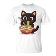 ヌードルキャット黒猫ラーメンデザイン Tシャツ