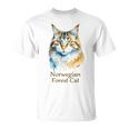 ノルウェージャンフォレストキャット 水彩画ポートレート2 Tシャツ