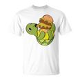 ハンバーガーを食べるかわいいカメ 面白いハンバーガー 長袖tシャツ Tシャツ