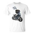 バイクに乗る面白いパグ犬レッツライド Tシャツ