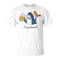ビールとエビフライとサメ色付き Tシャツ