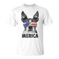 ボストン・テリア 7月4日 メリカ メンズ レディース アメリカ国旗 Tシャツ
