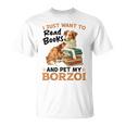 ボルゾイ・ドッグ・ブリード本を読んでボルゾイを撫でたいだけ Tシャツ